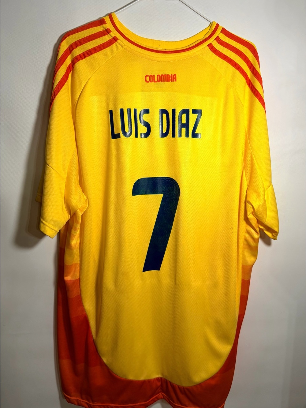 adidas Yellow Colombia Luis Diaz #7 Soccer Jersey with Red Accents